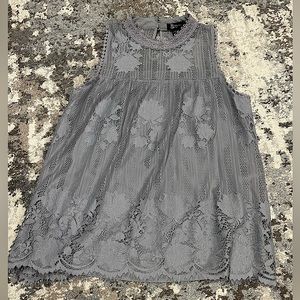 Miss Chievous Lace High Neck Layered Lined Top - Gray - Large